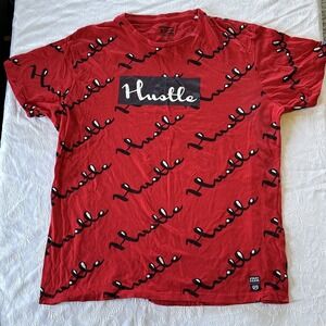 Vintage Y2K Phat Farm Hustle All Over Print Red White Black T-Shirt Mens Size XL